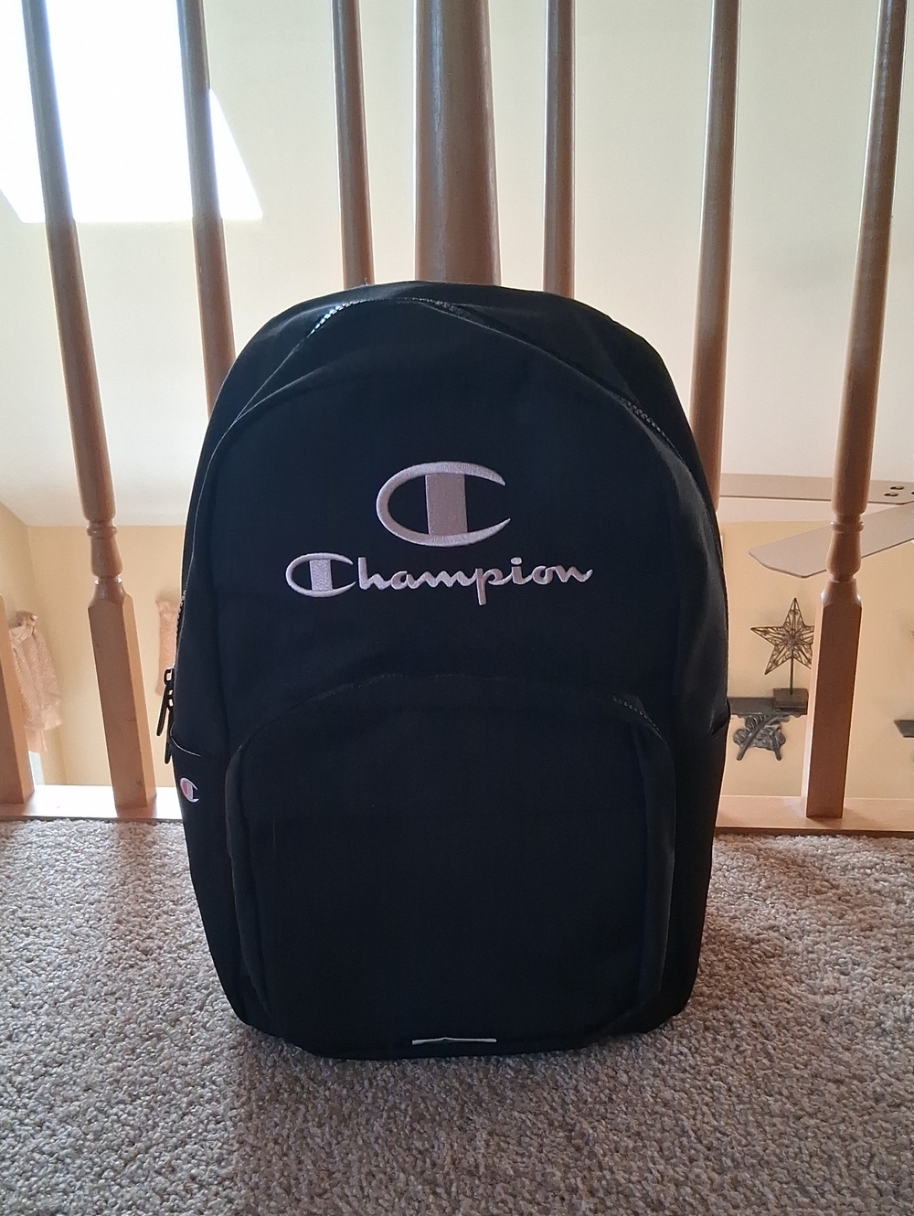 Champion Black Backpack with Light Pink Logo